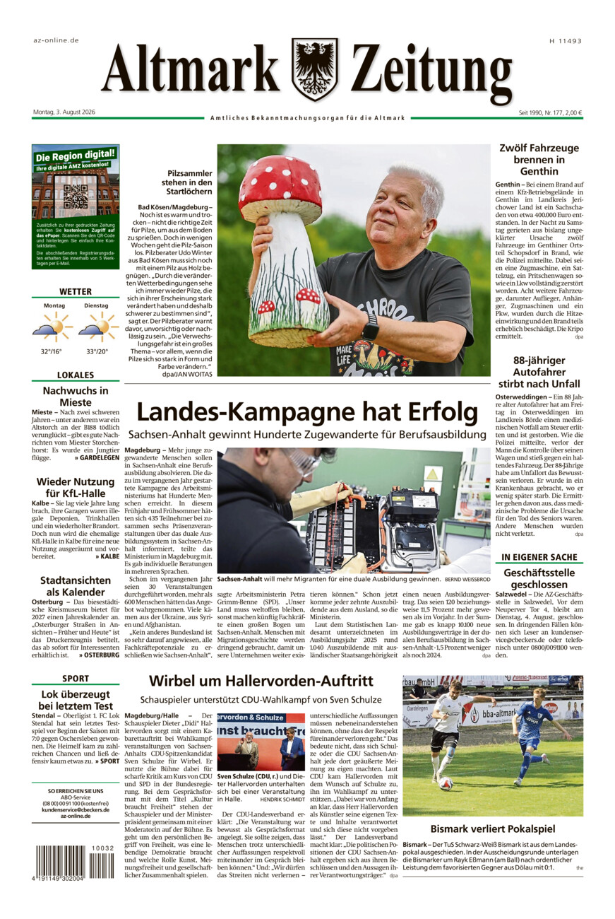 Altmark Zeitung vom Montag, 03.08.2026
