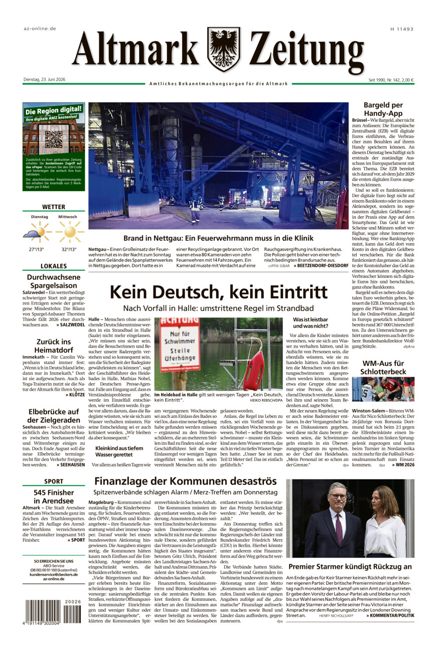 Altmark Zeitung vom Dienstag, 23.06.2026