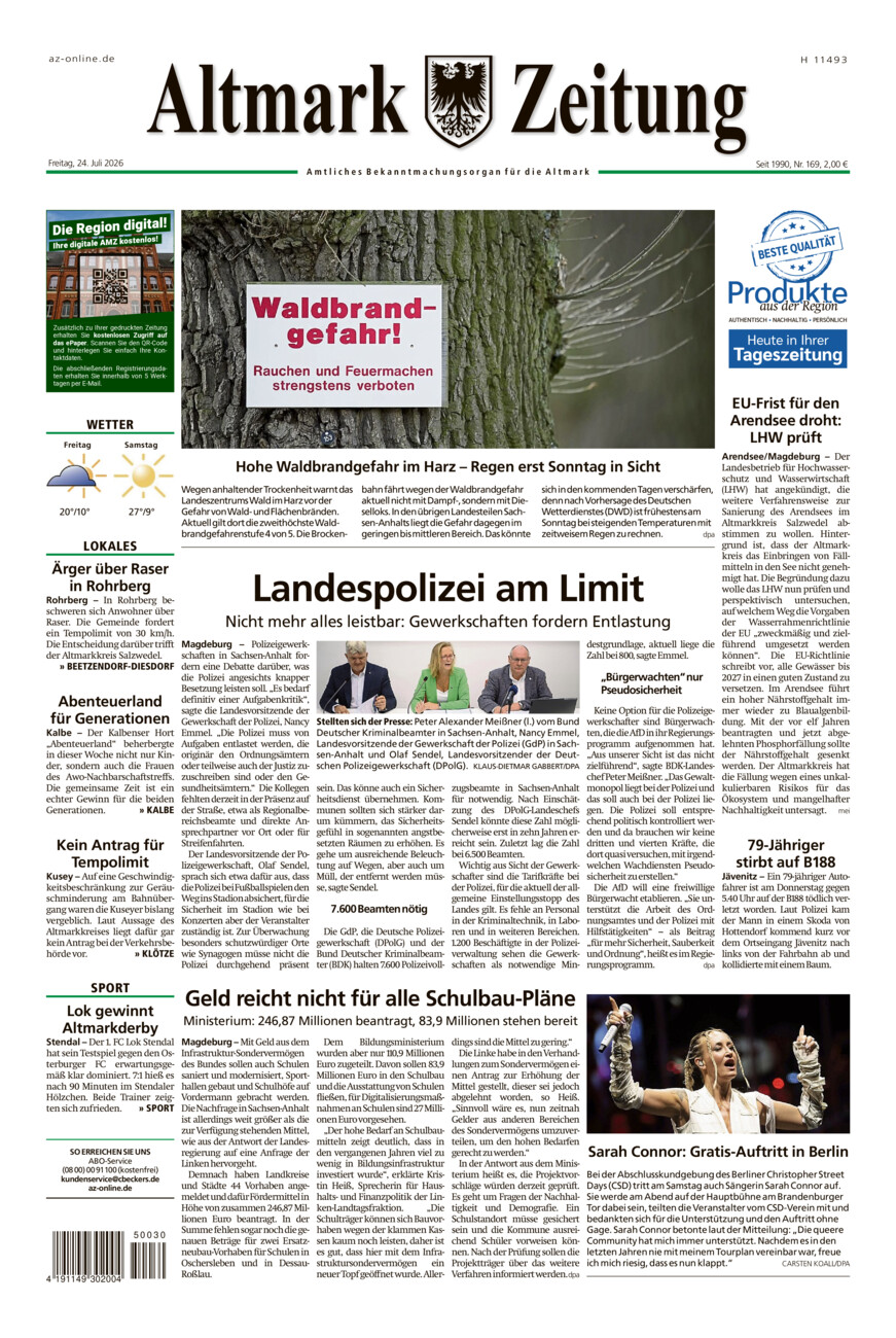 Altmark Zeitung vom Freitag, 24.07.2026