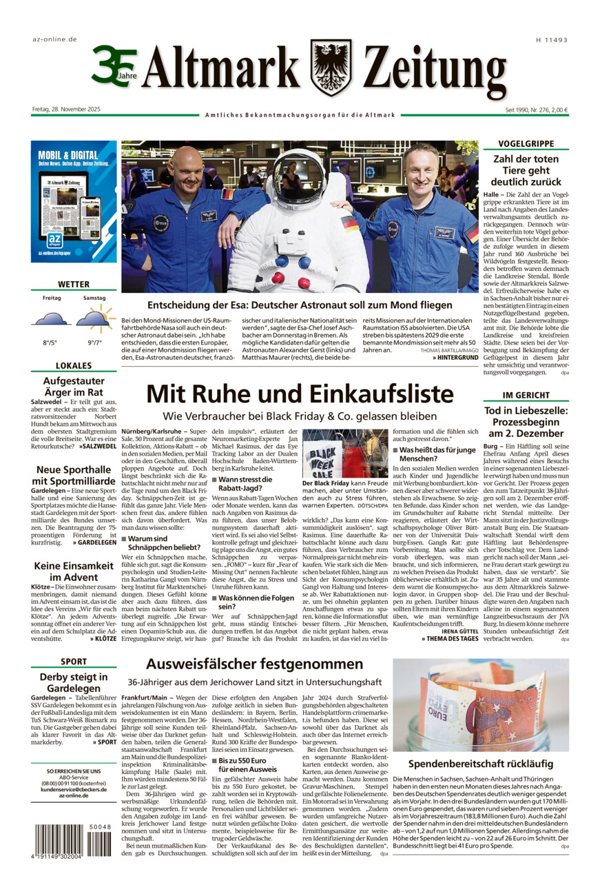 Altmark Zeitung vom Freitag, 28.11.2025