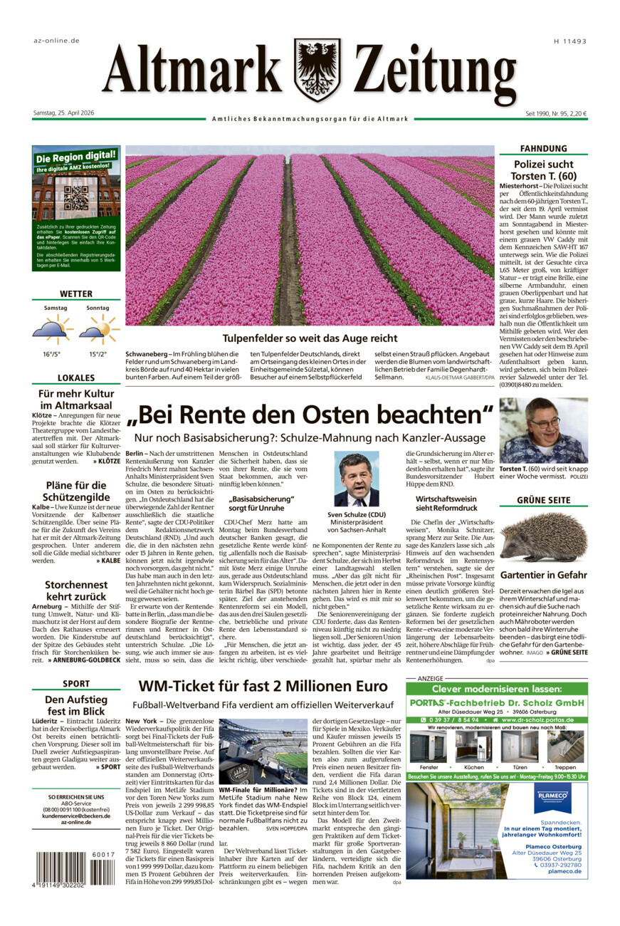 Altmark Zeitung vom Samstag, 25.04.2026