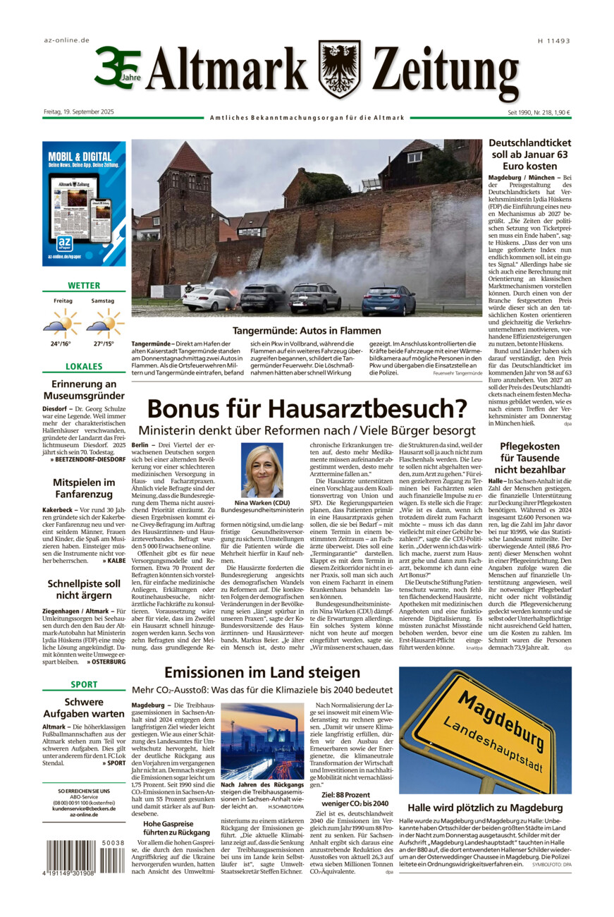 Altmark Zeitung vom Freitag, 19.09.2025