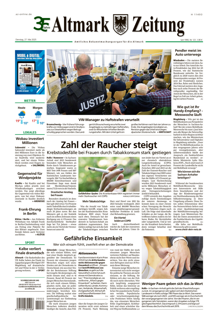 Altmark Zeitung vom Dienstag, 27.05.2025