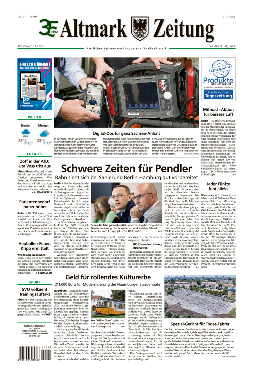 Altmark Zeitung vom Donnerstag, 17.07.2025
