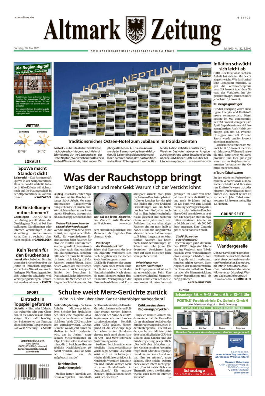 Altmark Zeitung vom Samstag, 30.05.2026