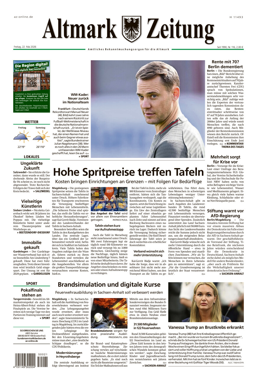 Altmark Zeitung vom Freitag, 22.05.2026