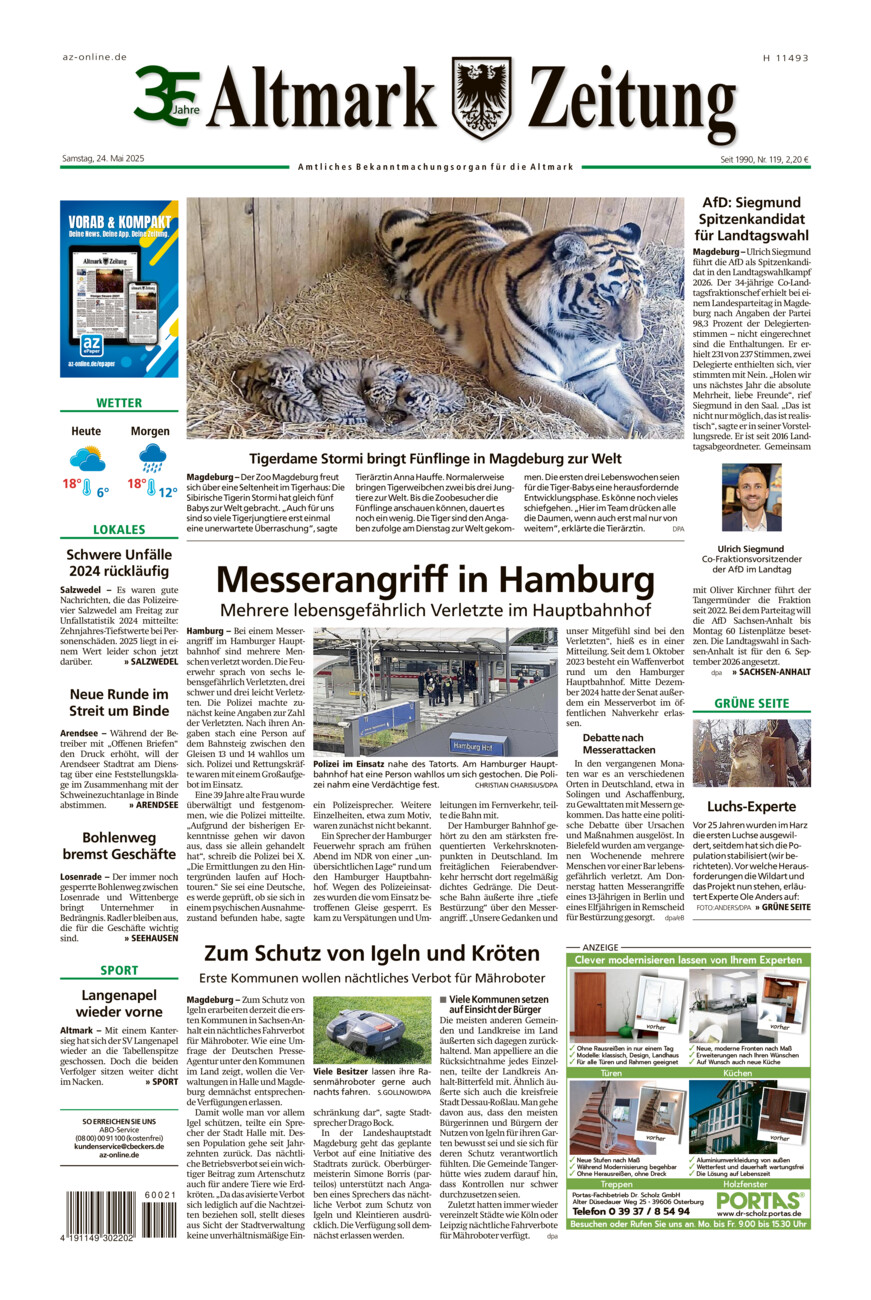 Altmark Zeitung vom Samstag, 24.05.2025