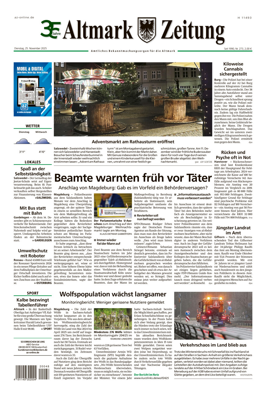 Altmark Zeitung vom Dienstag, 25.11.2025