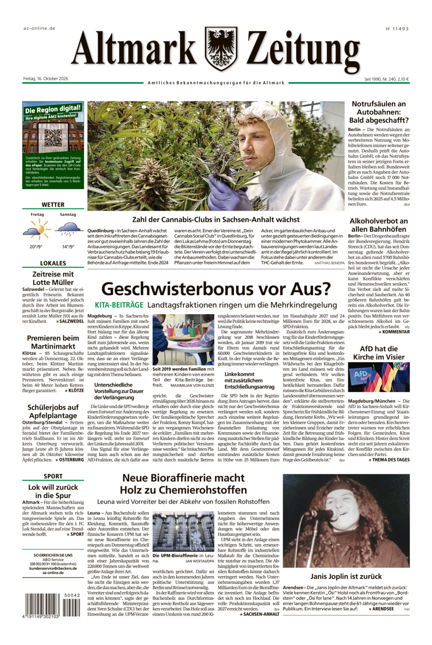 Altmark Zeitung vom Freitag, 16.10.2026