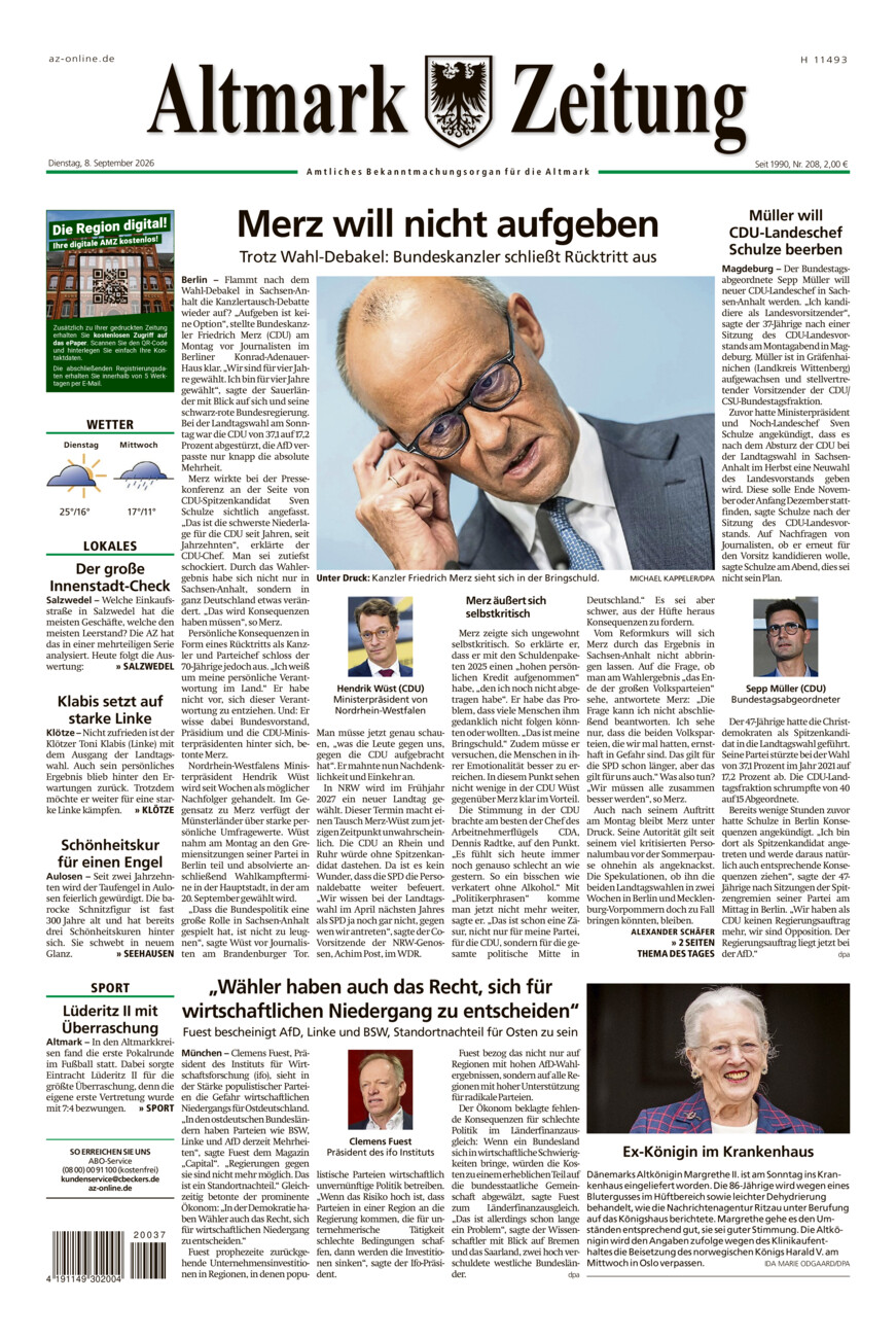 Altmark Zeitung vom Dienstag, 08.09.2026