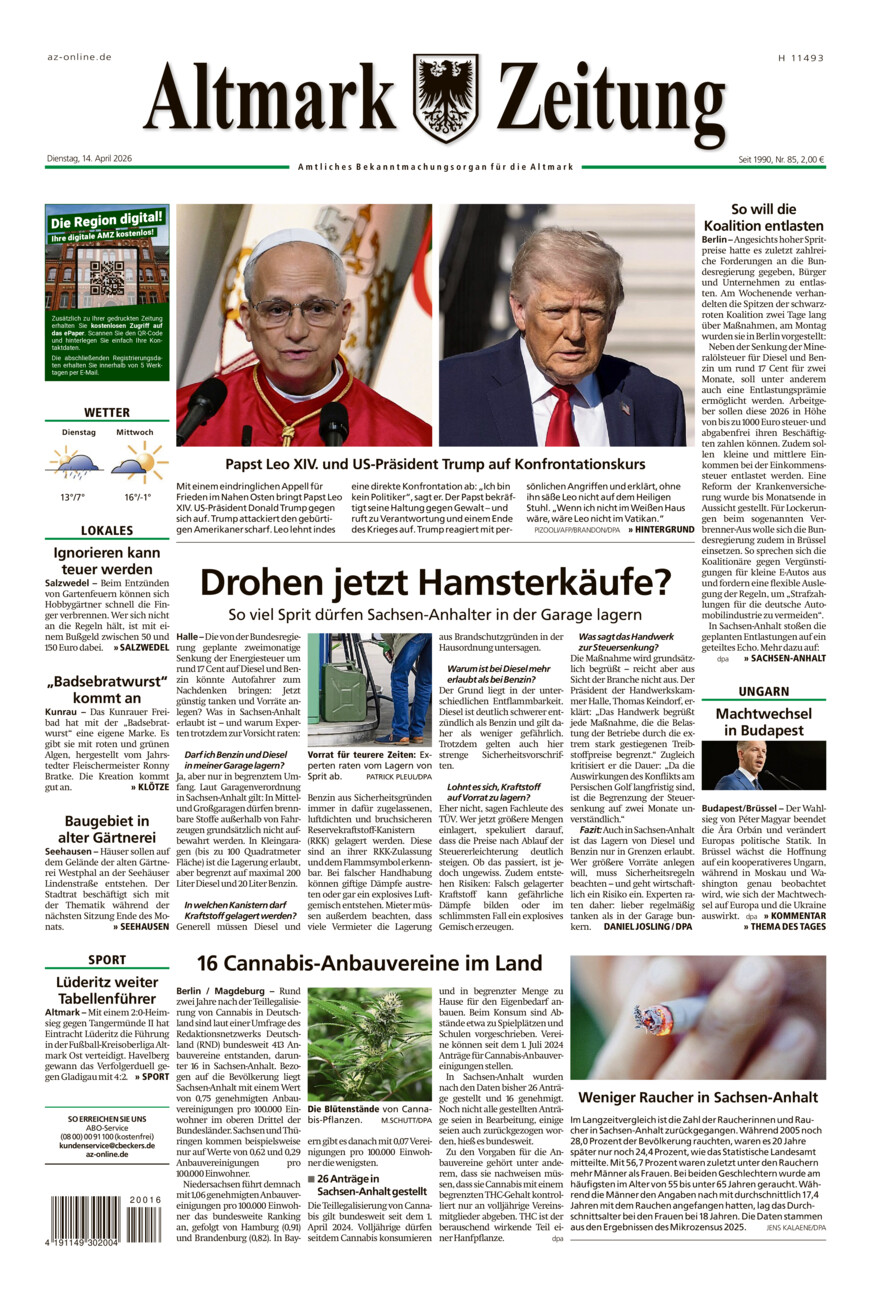 Altmark Zeitung vom Dienstag, 14.04.2026