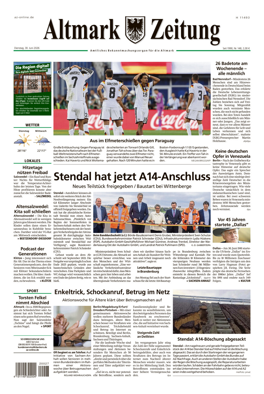Altmark Zeitung vom Dienstag, 30.06.2026