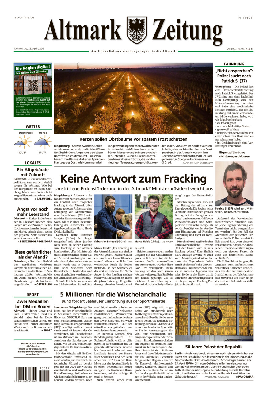 Altmark Zeitung vom Donnerstag, 23.04.2026