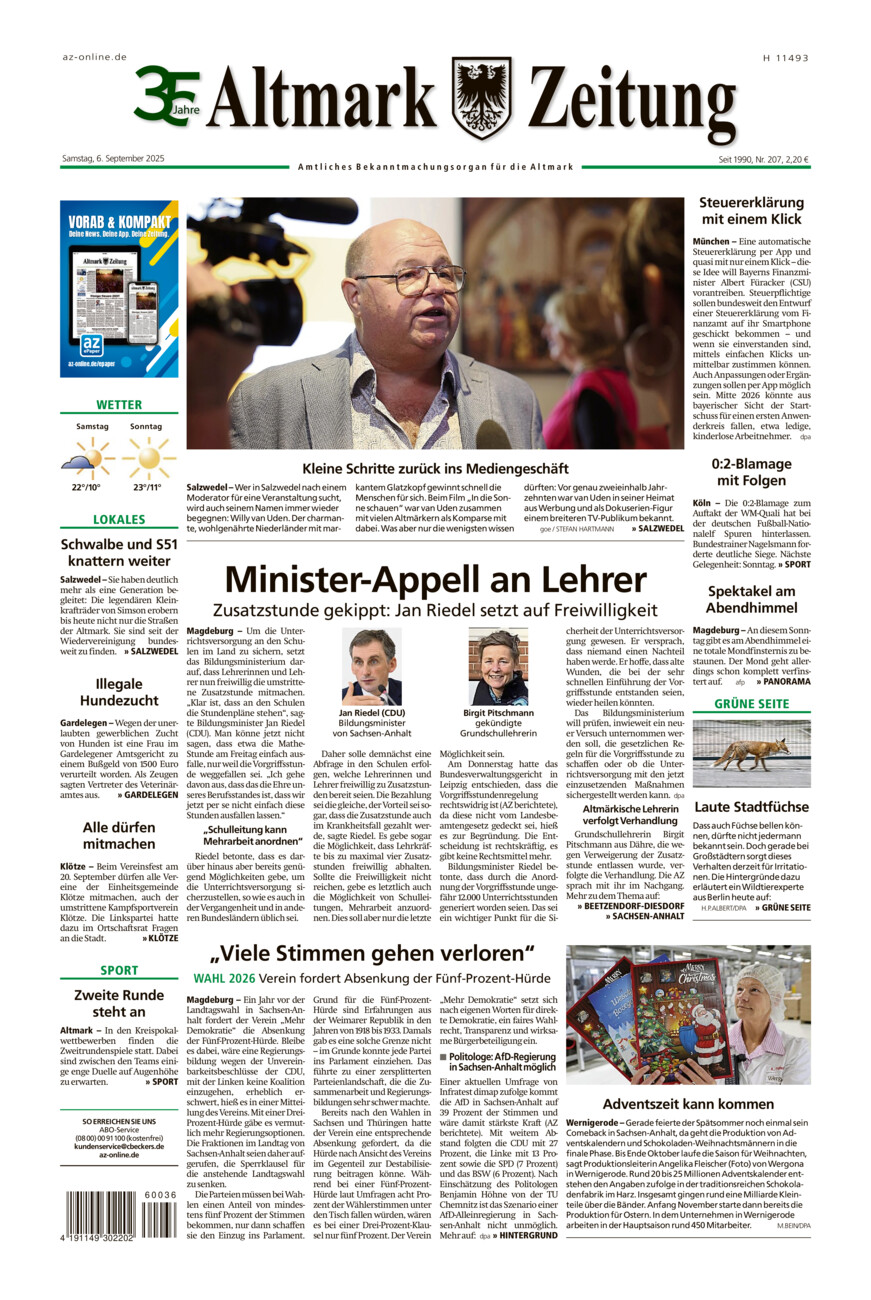 Altmark Zeitung vom Samstag, 06.09.2025