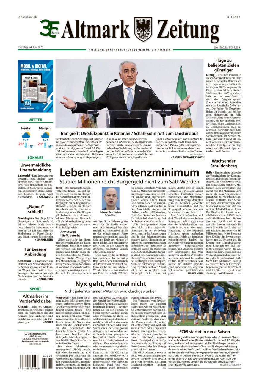 Altmark Zeitung vom Dienstag, 24.06.2025