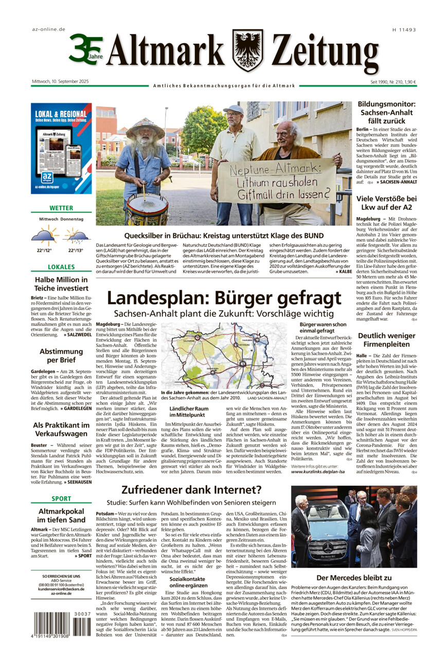 Altmark Zeitung vom Mittwoch, 10.09.2025