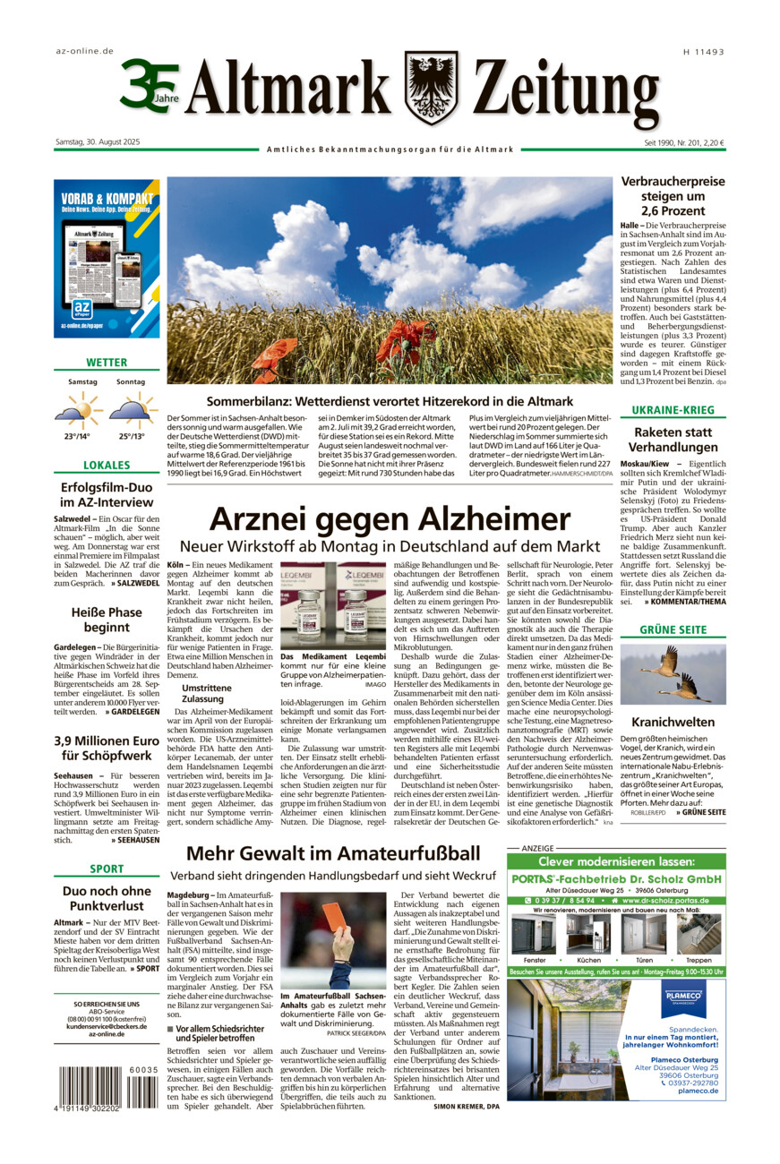 Altmark Zeitung vom Samstag, 30.08.2025