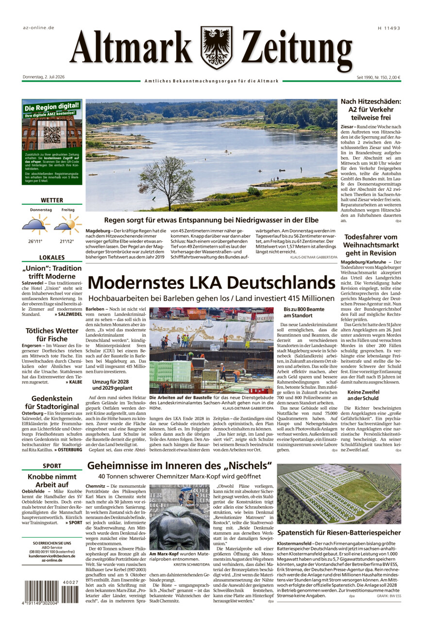 Altmark Zeitung vom Donnerstag, 02.07.2026
