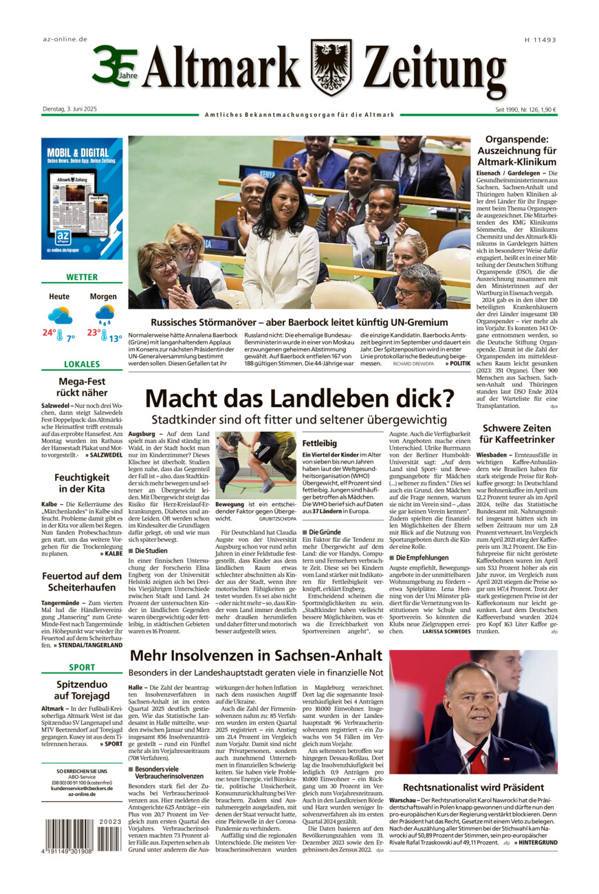 Altmark Zeitung vom Dienstag, 03.06.2025