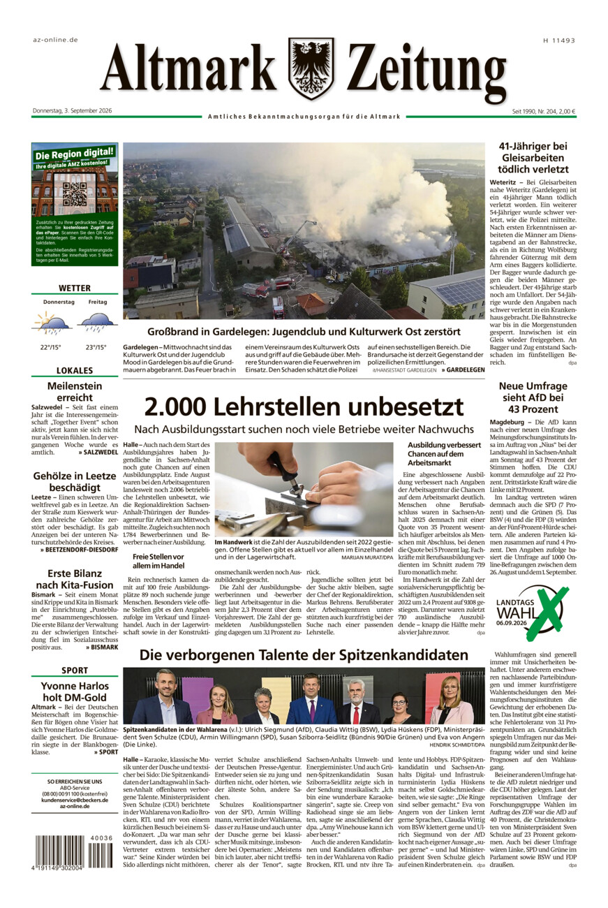 Altmark Zeitung vom Donnerstag, 03.09.2026