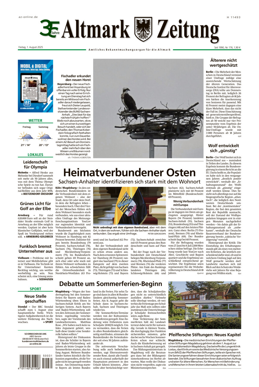 Altmark Zeitung vom Freitag, 01.08.2025
