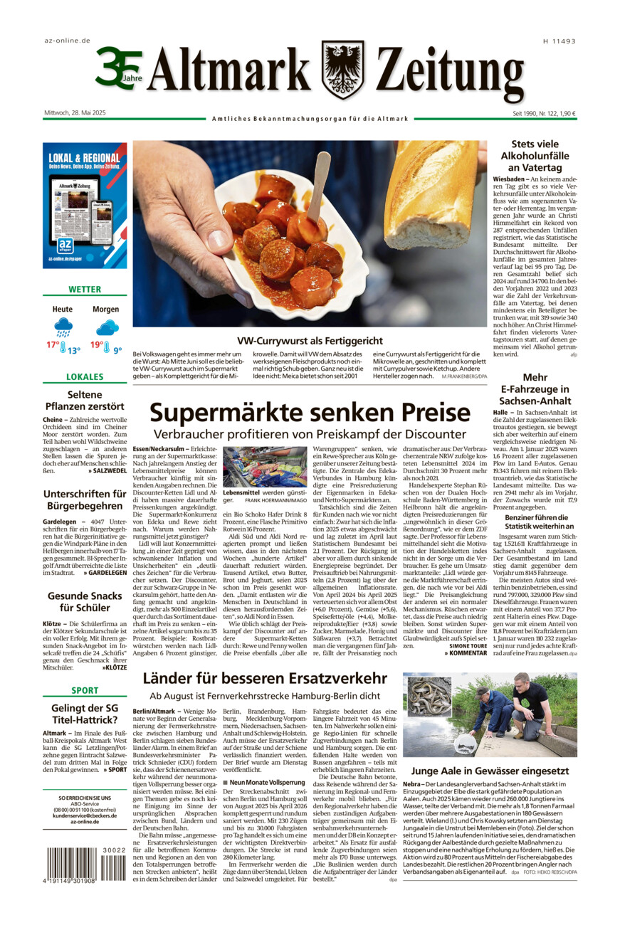 Altmark Zeitung vom Mittwoch, 28.05.2025