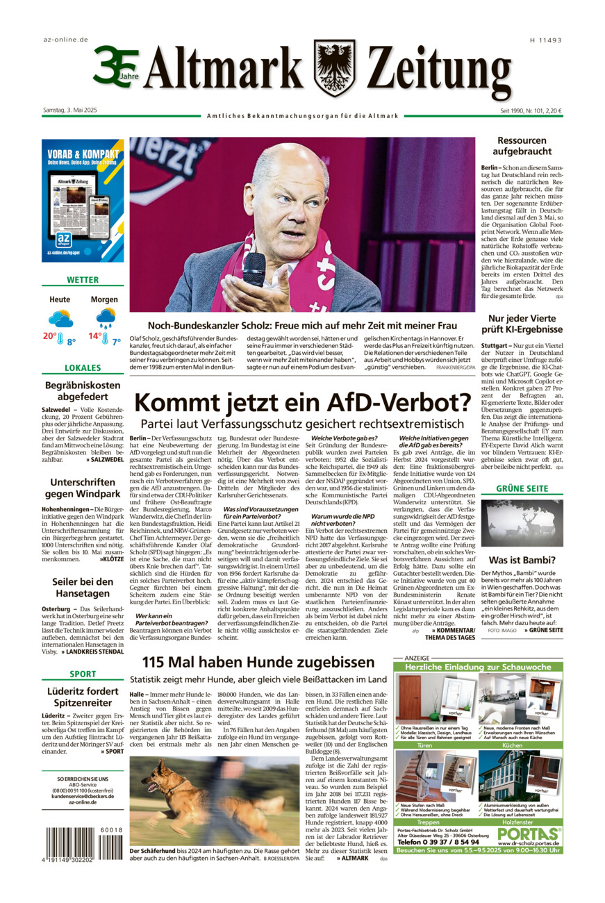 Altmark Zeitung vom Samstag, 03.05.2025