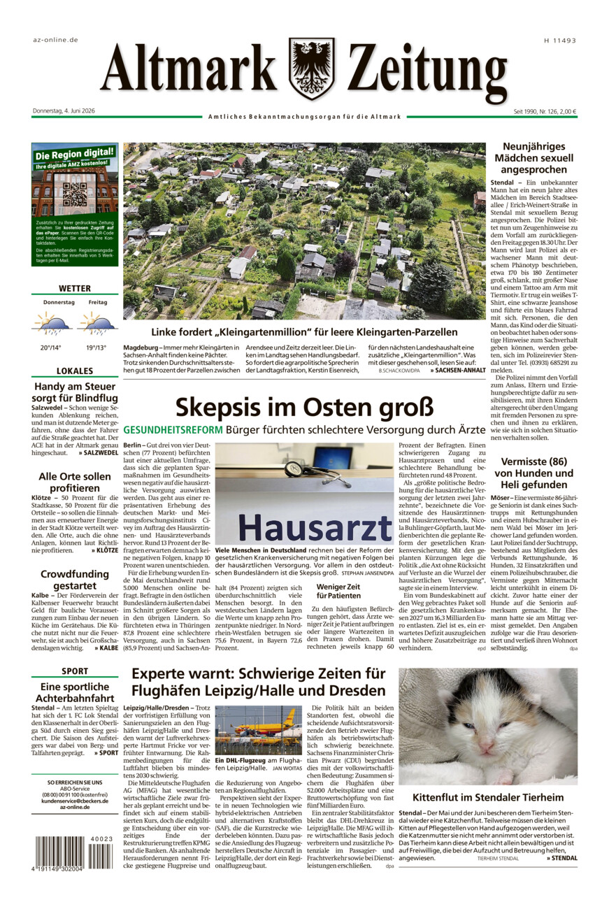 Altmark Zeitung vom Donnerstag, 04.06.2026