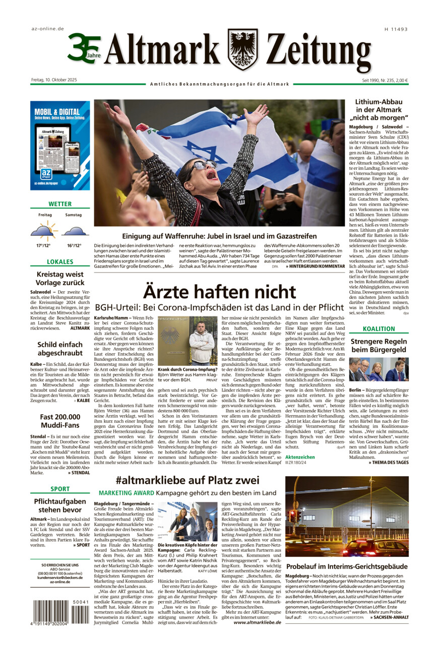 Altmark Zeitung vom Freitag, 10.10.2025