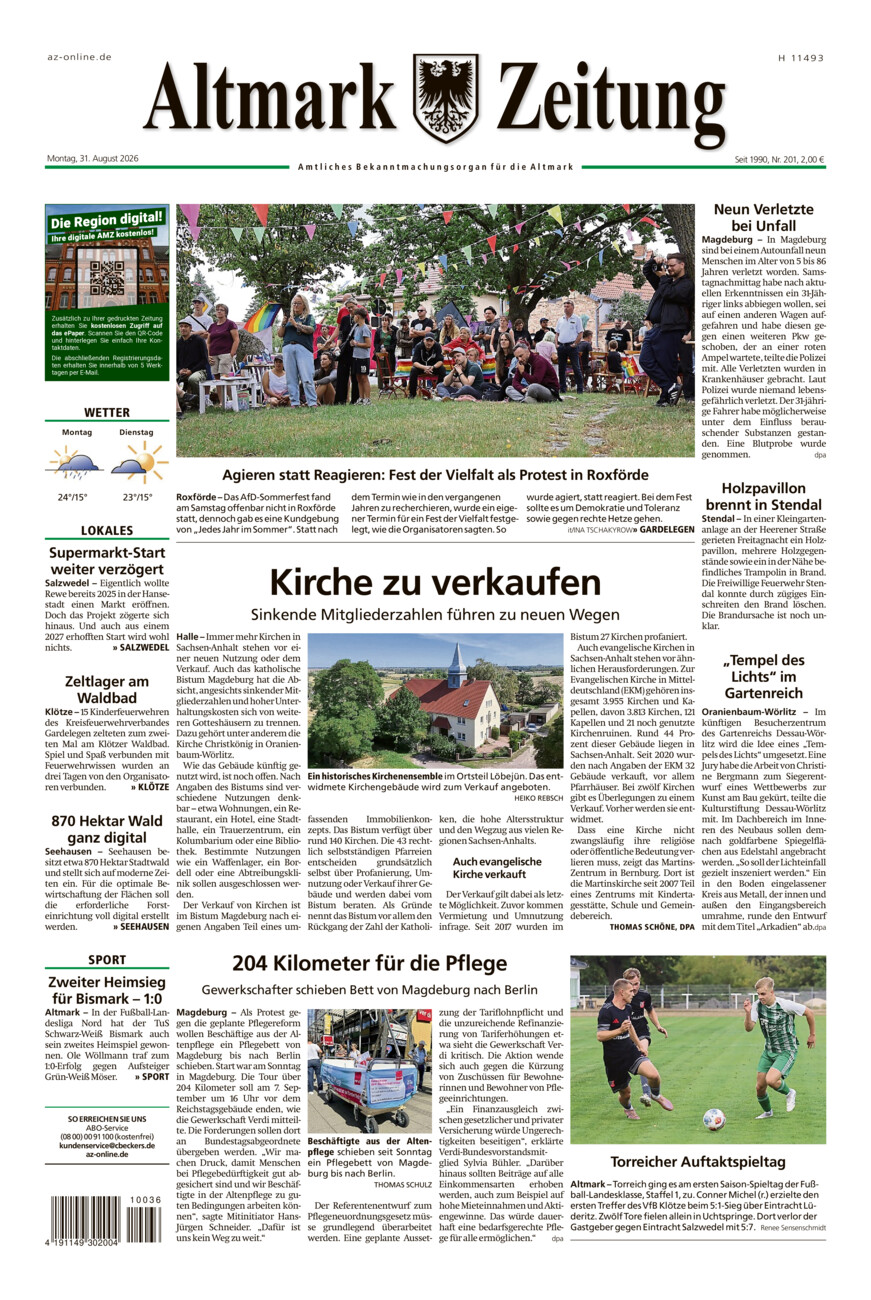 Altmark Zeitung vom Montag, 31.08.2026