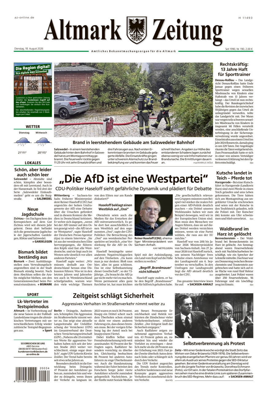 Altmark Zeitung vom Dienstag, 18.08.2026