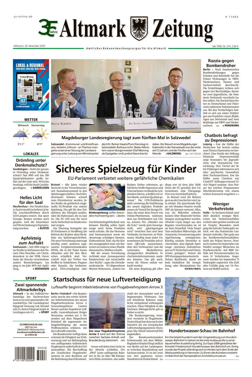 Altmark Zeitung vom Mittwoch, 26.11.2025