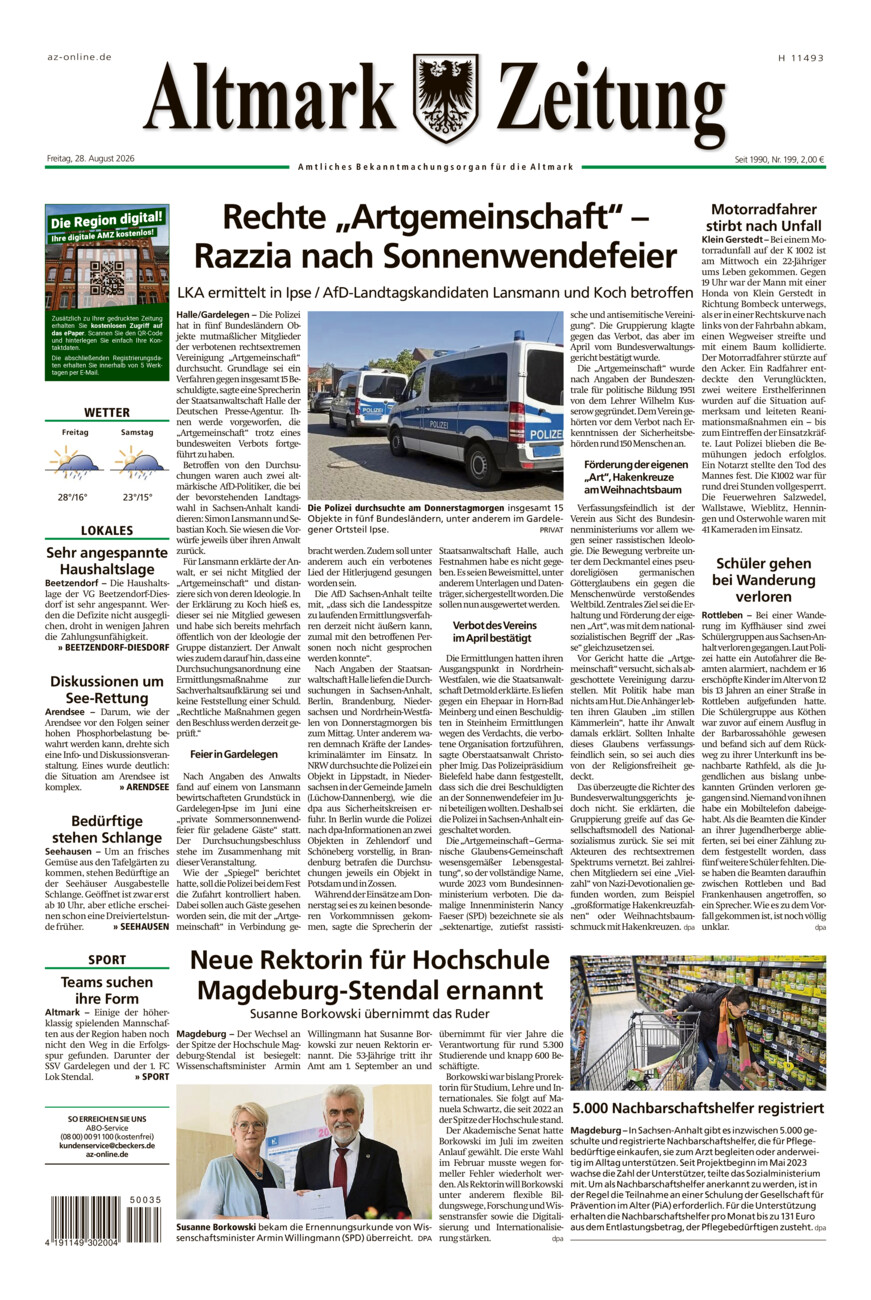 Altmark Zeitung vom Freitag, 28.08.2026