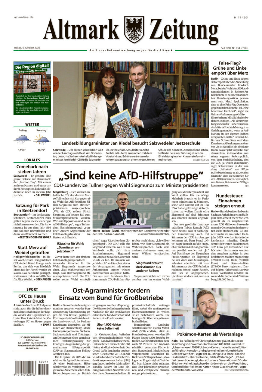 Altmark Zeitung vom Freitag, 09.10.2026
