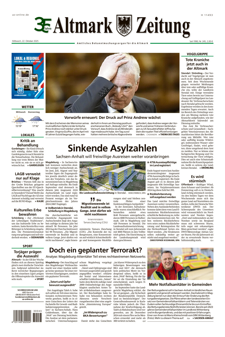 Altmark Zeitung vom Mittwoch, 22.10.2025