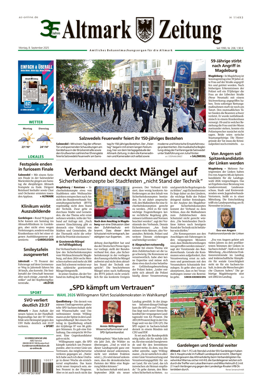 Altmark Zeitung vom Montag, 08.09.2025
