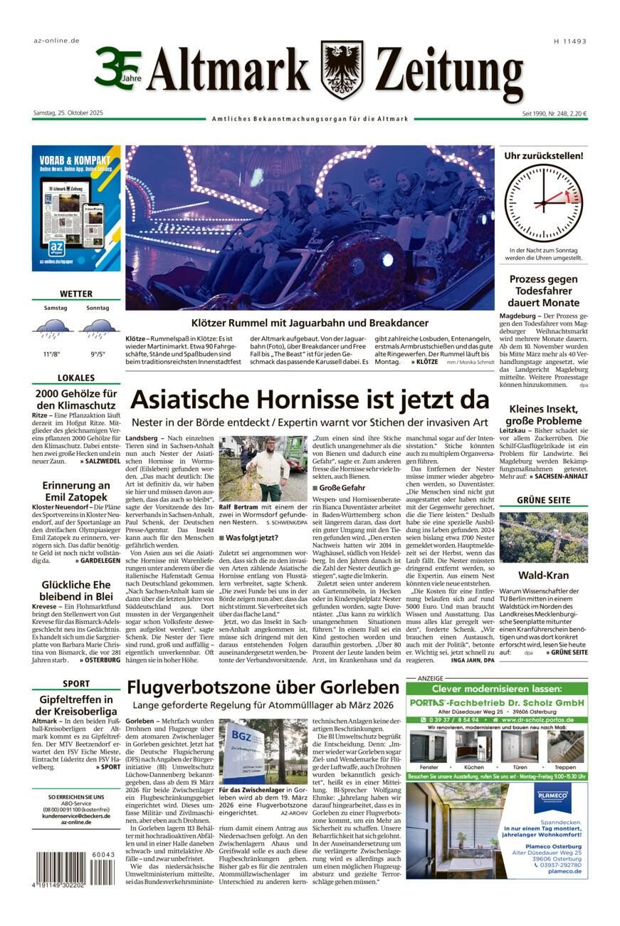Altmark Zeitung vom Samstag, 25.10.2025