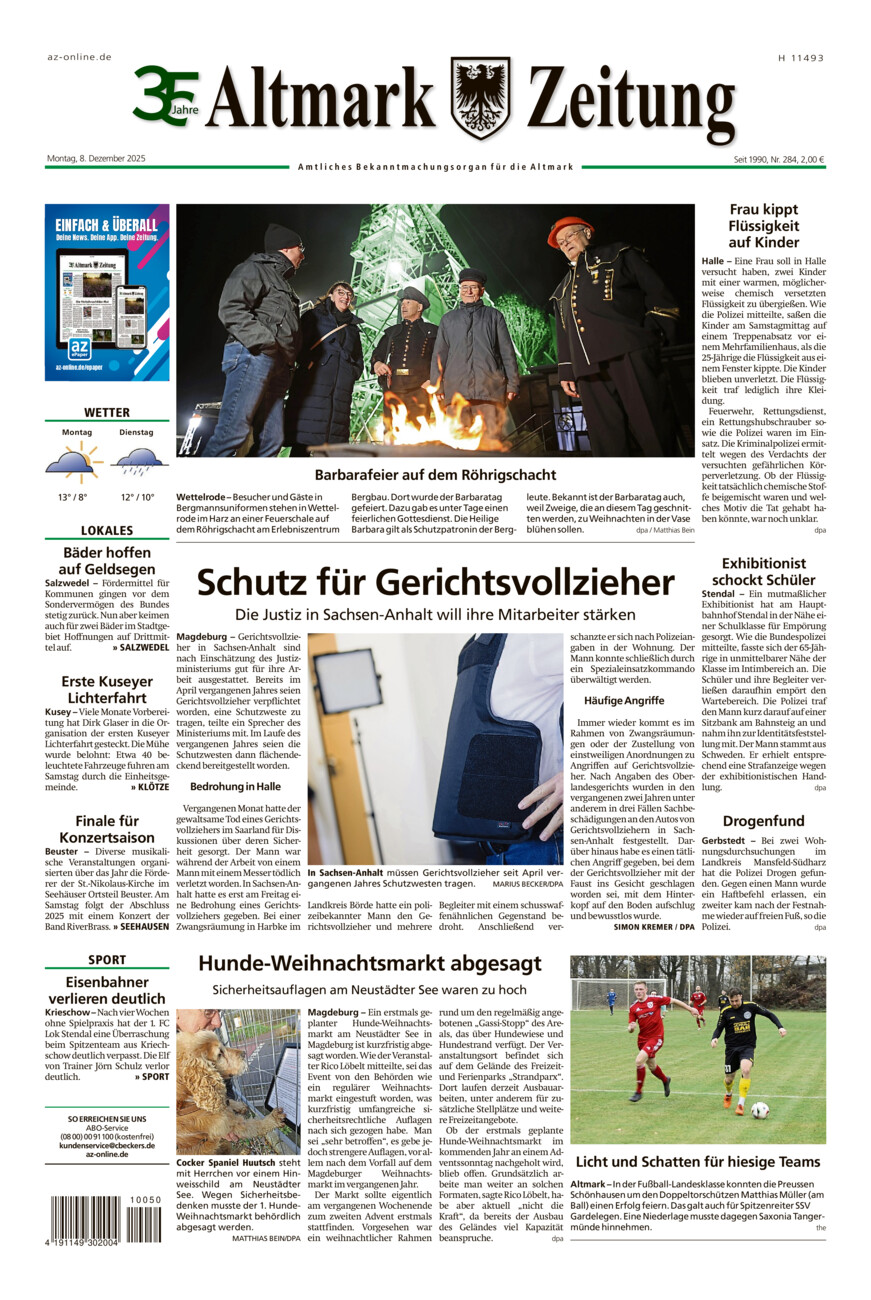 Altmark Zeitung vom Montag, 08.12.2025