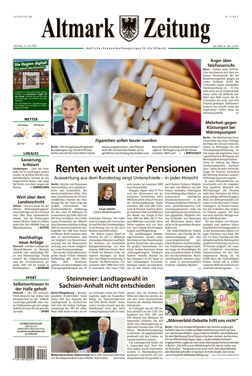 Altmark Zeitung vom Dienstag, 14.07.2026
