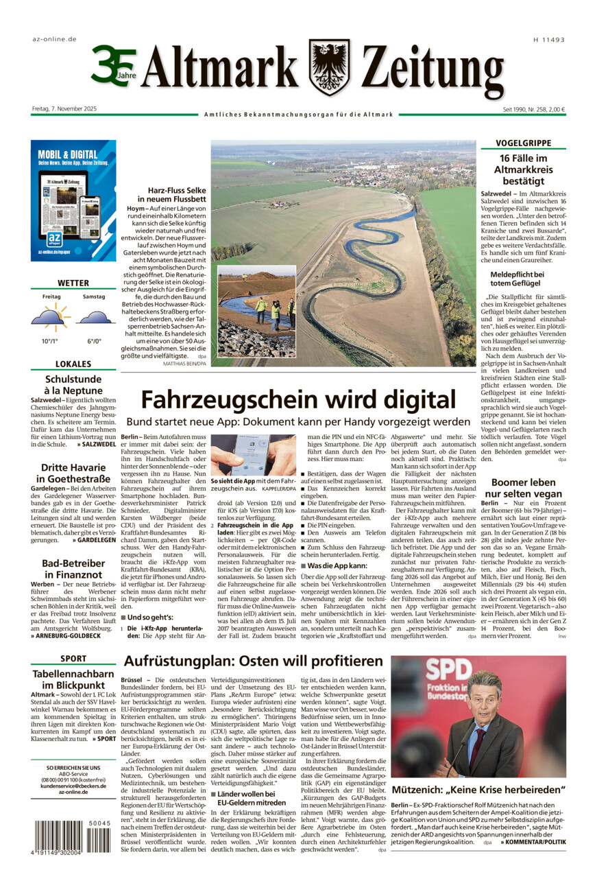 Altmark Zeitung vom Freitag, 07.11.2025
