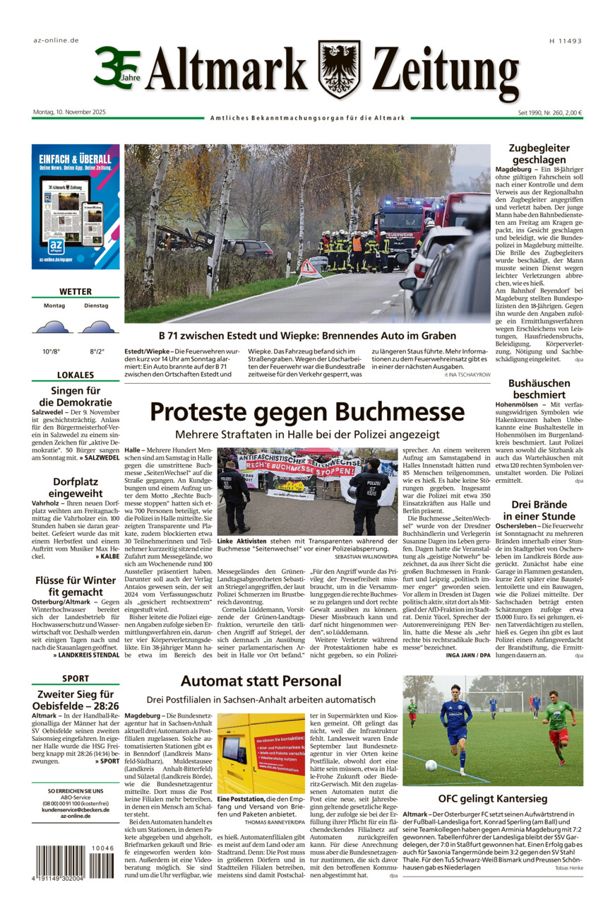 Altmark Zeitung vom Montag, 10.11.2025