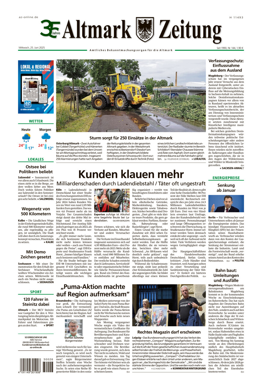 Altmark Zeitung vom Mittwoch, 25.06.2025