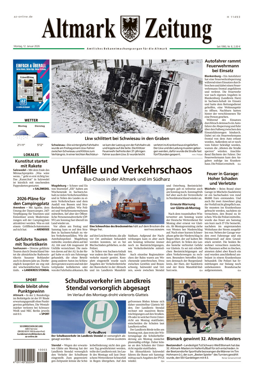 Altmark Zeitung vom Montag, 12.01.2026
