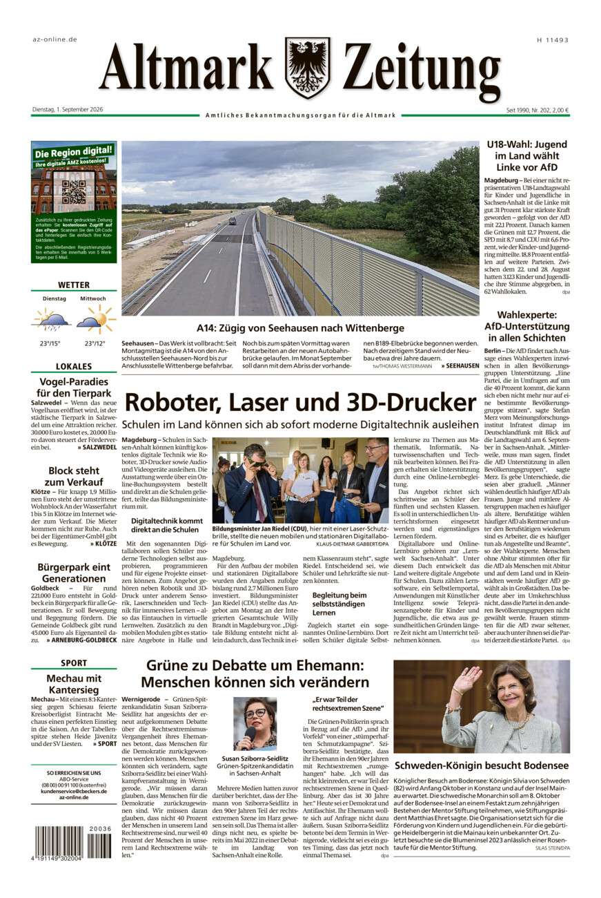 Altmark Zeitung vom Dienstag, 01.09.2026