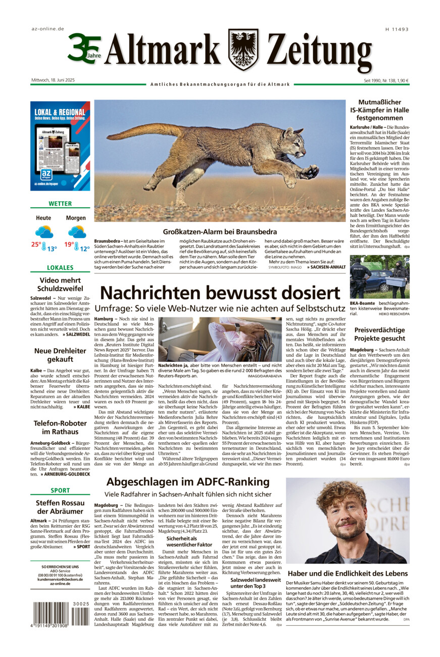 Altmark Zeitung vom Mittwoch, 18.06.2025