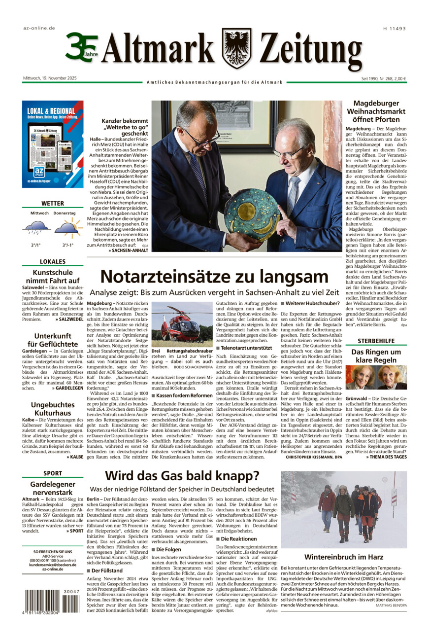 Altmark Zeitung vom Mittwoch, 19.11.2025