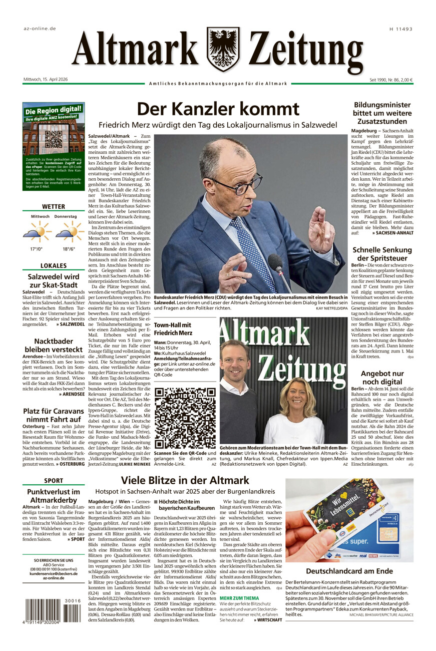 Altmark Zeitung vom Mittwoch, 15.04.2026