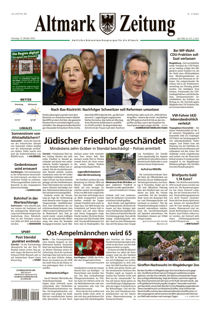 Altmark Zeitung vom Dienstag, 13.10.2026