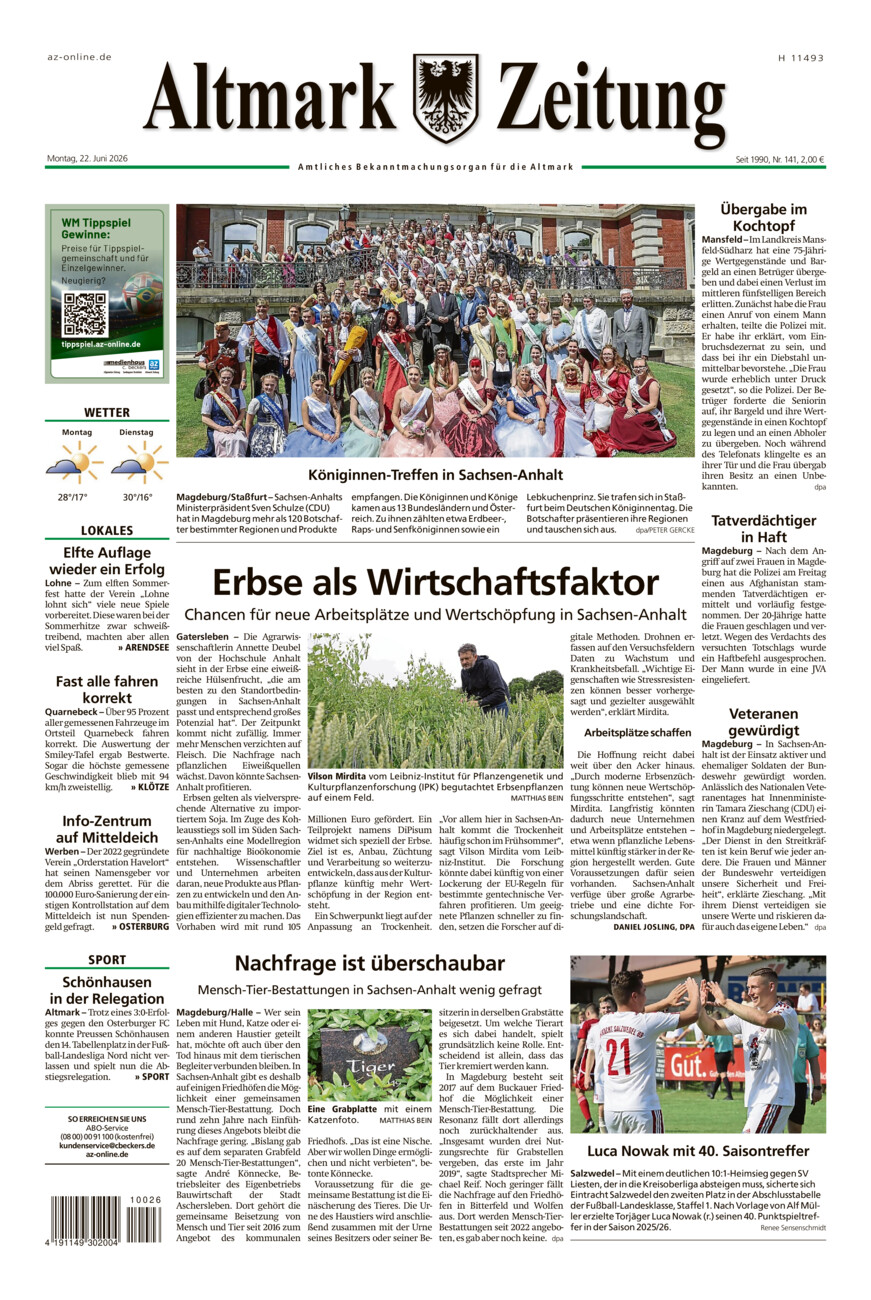 Altmark Zeitung vom Montag, 22.06.2026