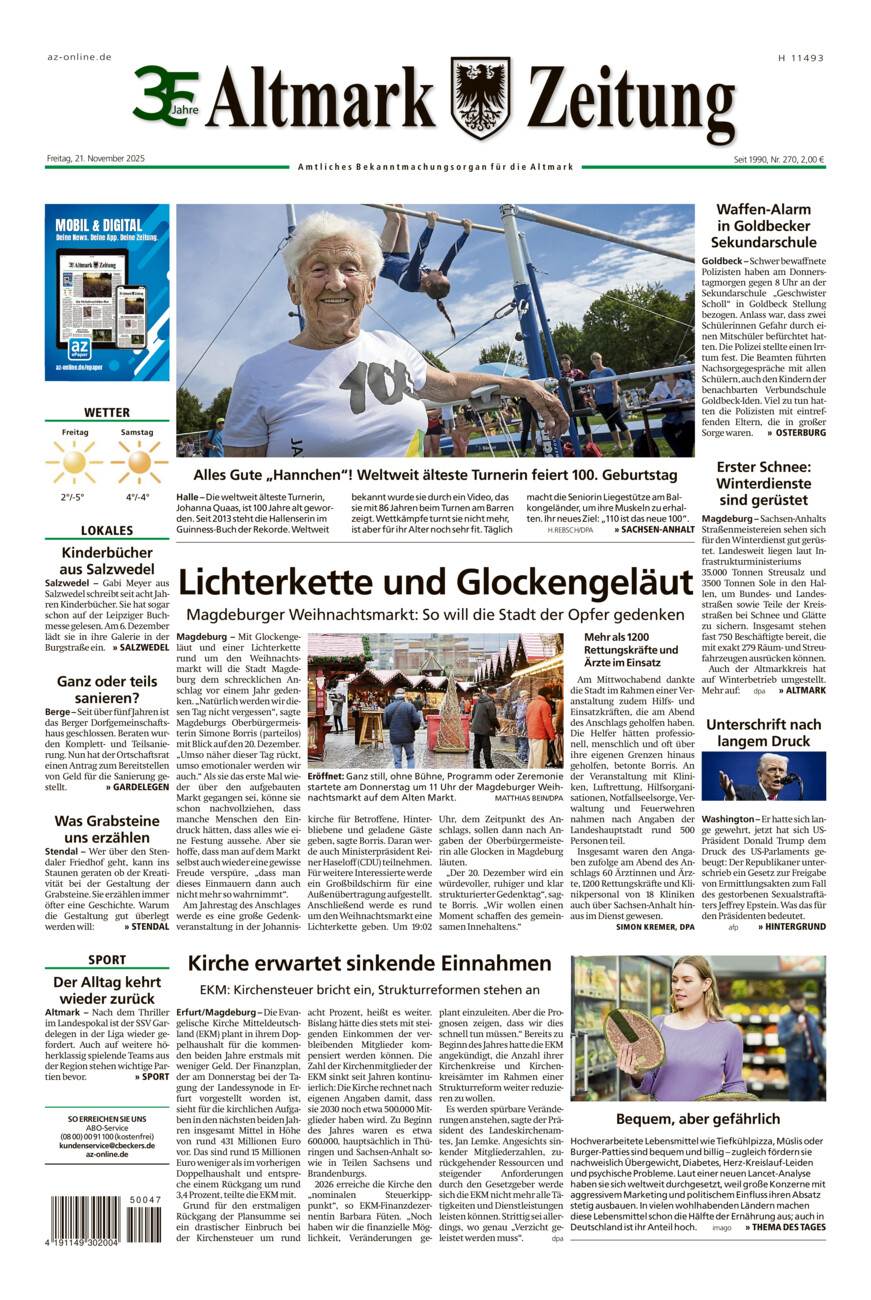 Altmark Zeitung vom Freitag, 21.11.2025